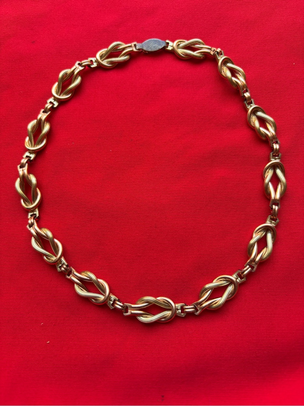 Antique Art Deco 12K GF  Love  Knot Link  two tone Choker Necklace - 15” long